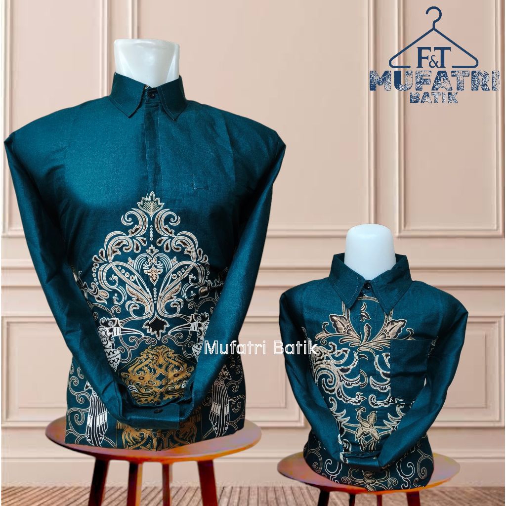 Kemeja Batik couple Emerald Green Ayah Dan Anak Laki Laki Bahan Katun Lapis Furing//batik hijau emer