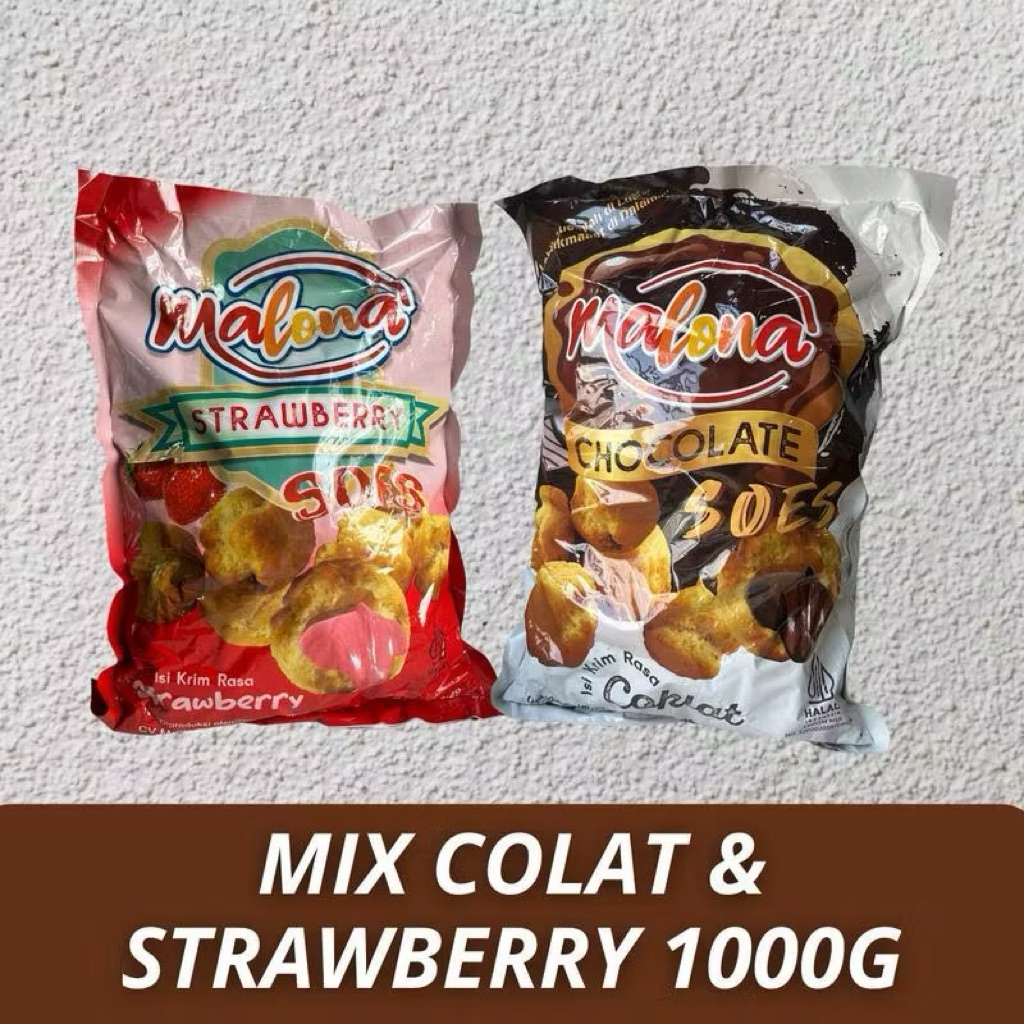 [COD] Malona Soes Mix Coklat&Strawberry 1000 gr kemasan Coklat 500 gr dan strawberry 500