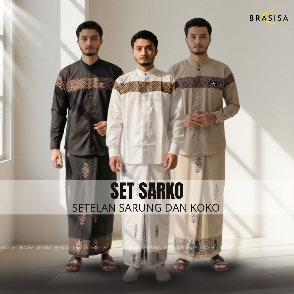 Paket Sarko Set Sarung Dan Baju Koko Muslim Pria Lengan Panjang Satu Paket Sarung Dan Koko