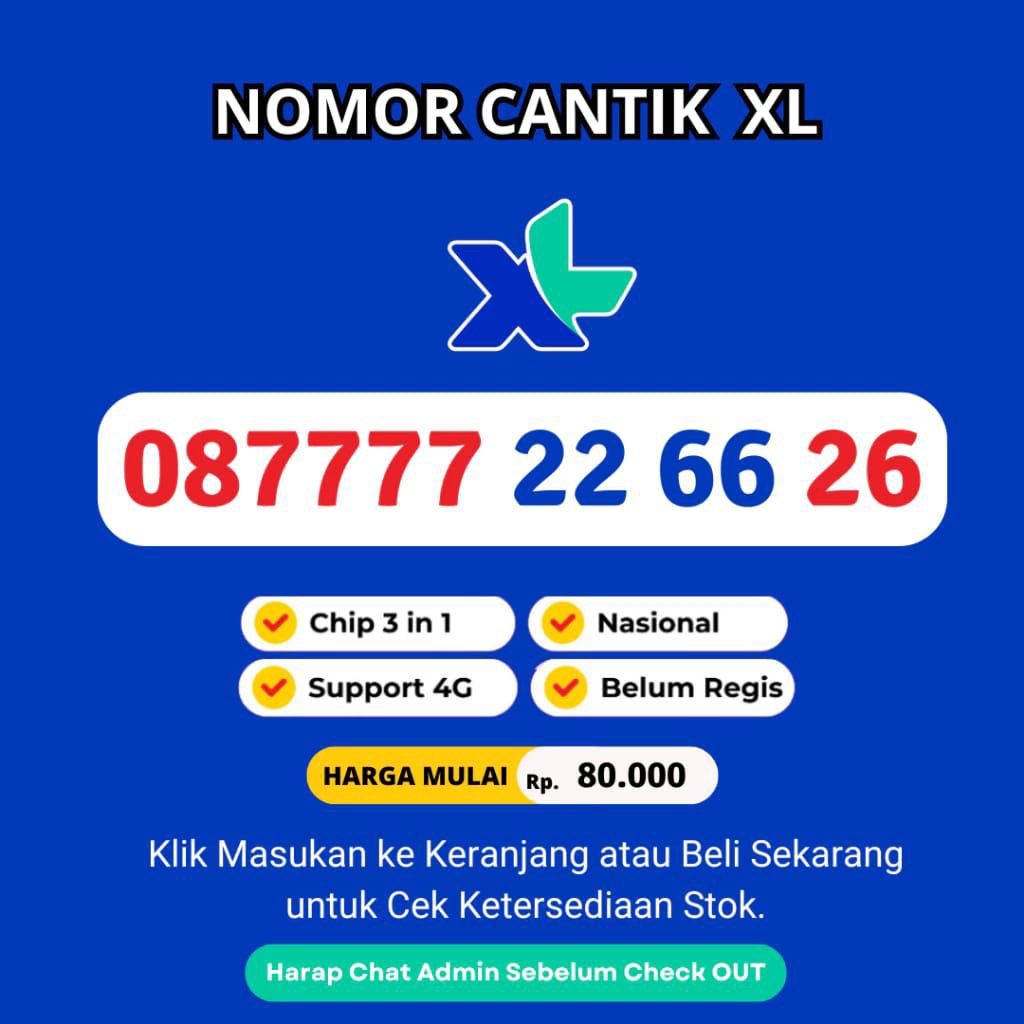 Nomor Cantik XL Seri Kwartet 7 AA BB-Kartu Perdana XL Cantik Super Rapi Murah bonus kuata 55Gb + tel