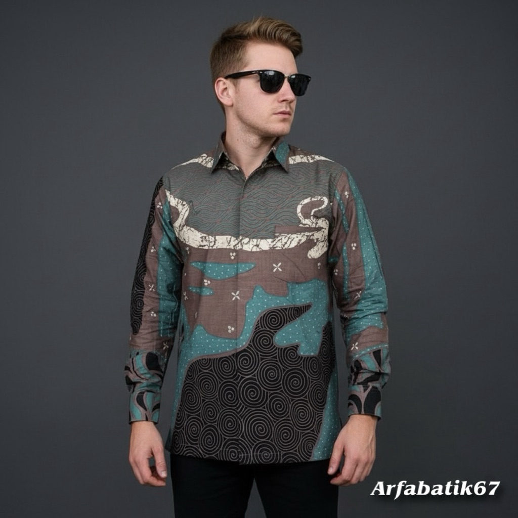 CUCI GUDANG ‼️ ABSTRAK WARDAH ROSE GOLD Kemeja batik pria lengan panjang katun solo lapis furing rea