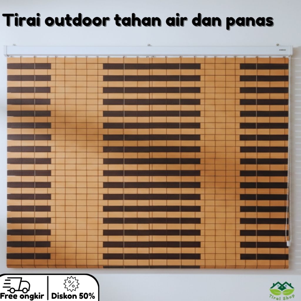 Tirai Gulung Outdoor Kayu PVC Premium Anti UV Dan Air Hujan & Tahan Lama