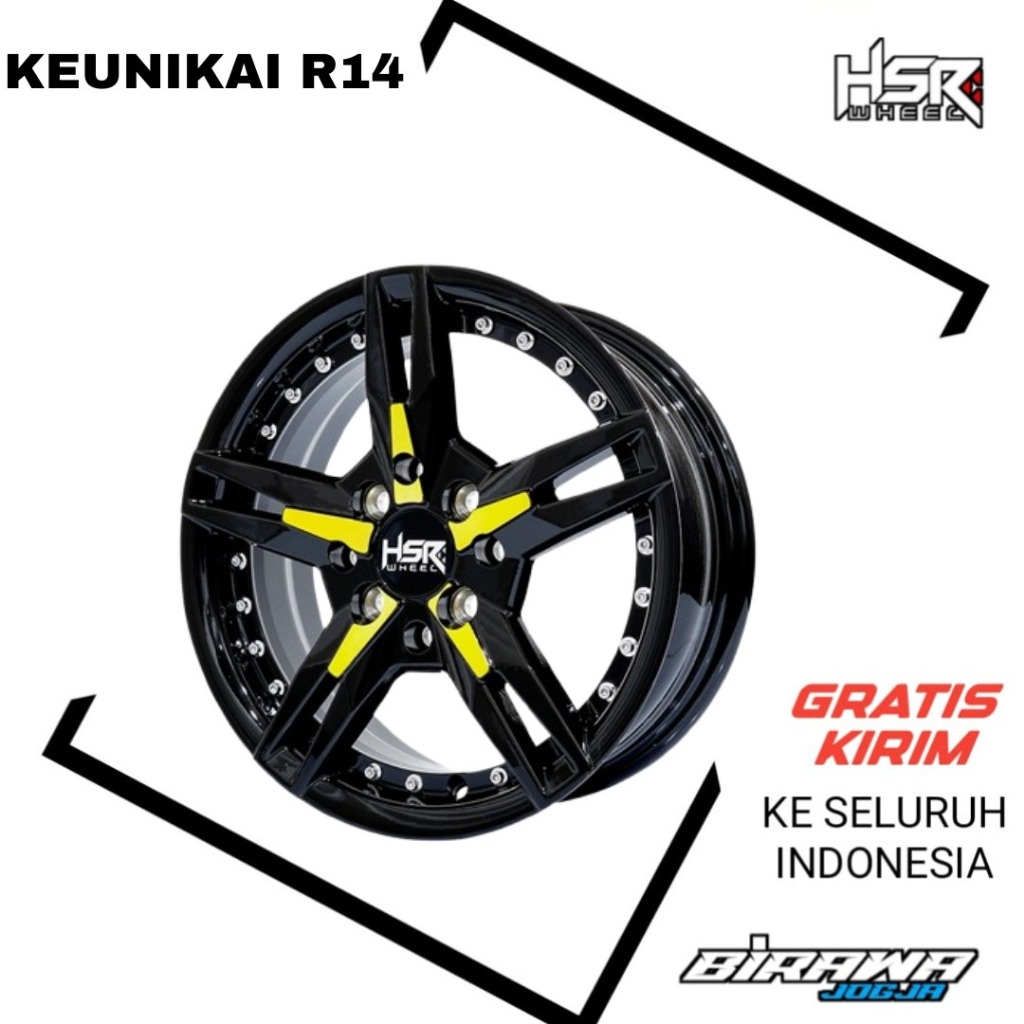 VELG UNTUK MOBIL AGYA BRIO AVANZA RING 14 ORIGINAL HSR KEUNIKAI PELEK MODEL BINTANG HITAM LUBANG 4