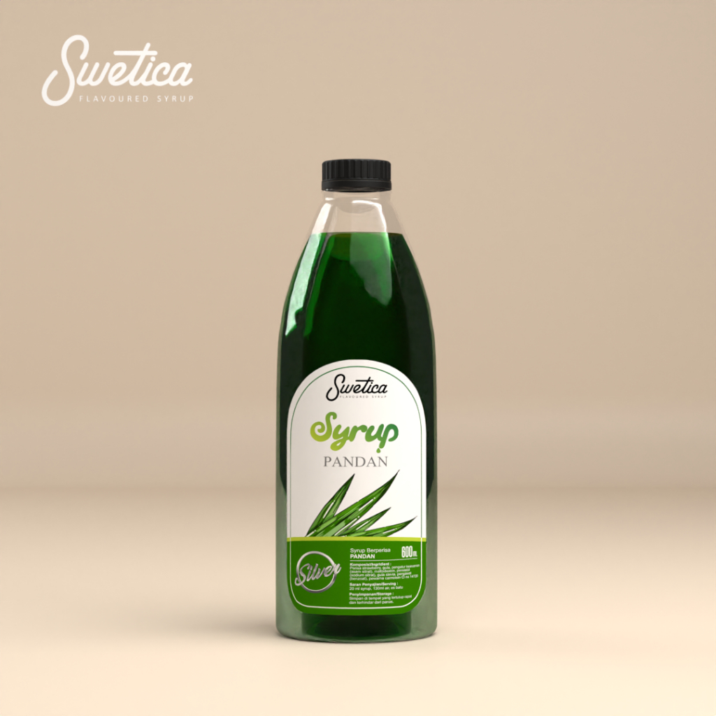 Swetica Silver Sirup Rasa Pandan 600ml - Sirup Aroma Pandan Wangi Untuk Cafe Hotel Resto dan Rumahan