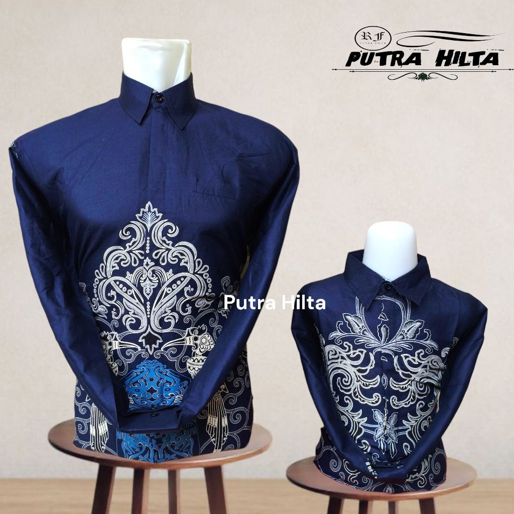 Batik Couple Biru Dongker Couple Ayah Dan Anak Lapis Furing Bahan Katun Adem//Batik Biru Tua Motif E