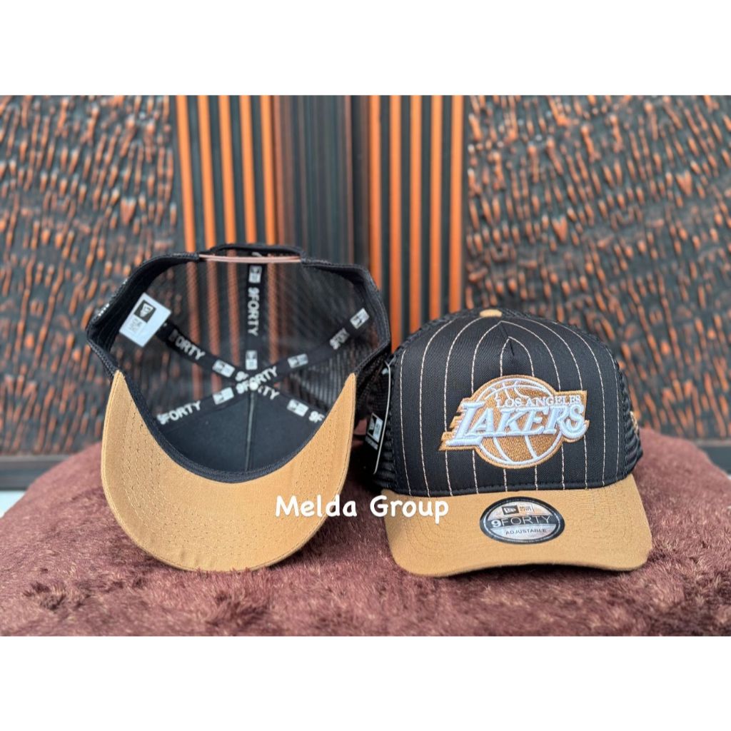 Topi Jaring Trucker Vintage Pria 2025 Caps Lakers Black Visor Caramel Salur Terbaru Hat Unisex (COD)