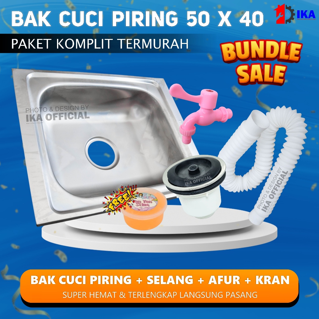 PAKET LENGKAP TERMURAH Bak cuci piring Kitchen sink 50x40cm Bonus Kran tembok pvc ANTI KARAT Komplit