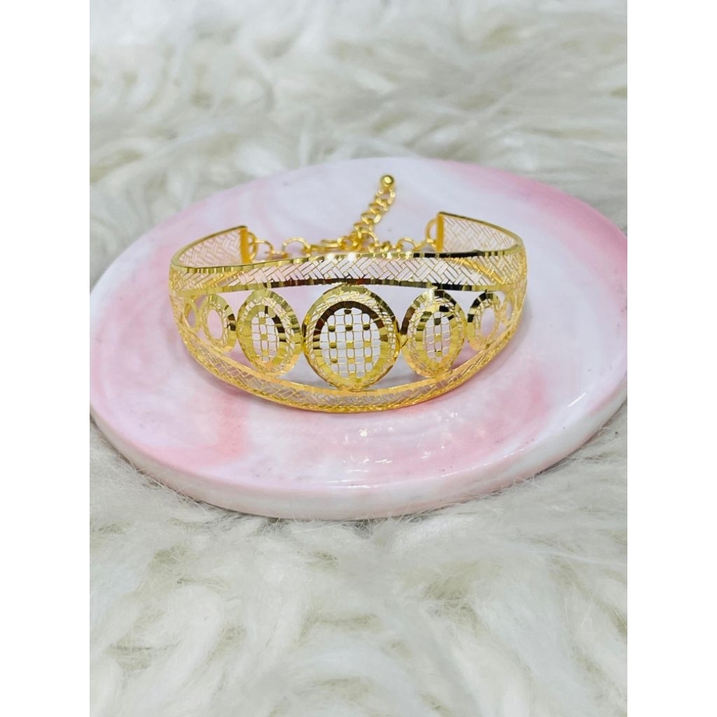 gelang kerawang bulat lonjong terbaru elegant emas asli kadar 700