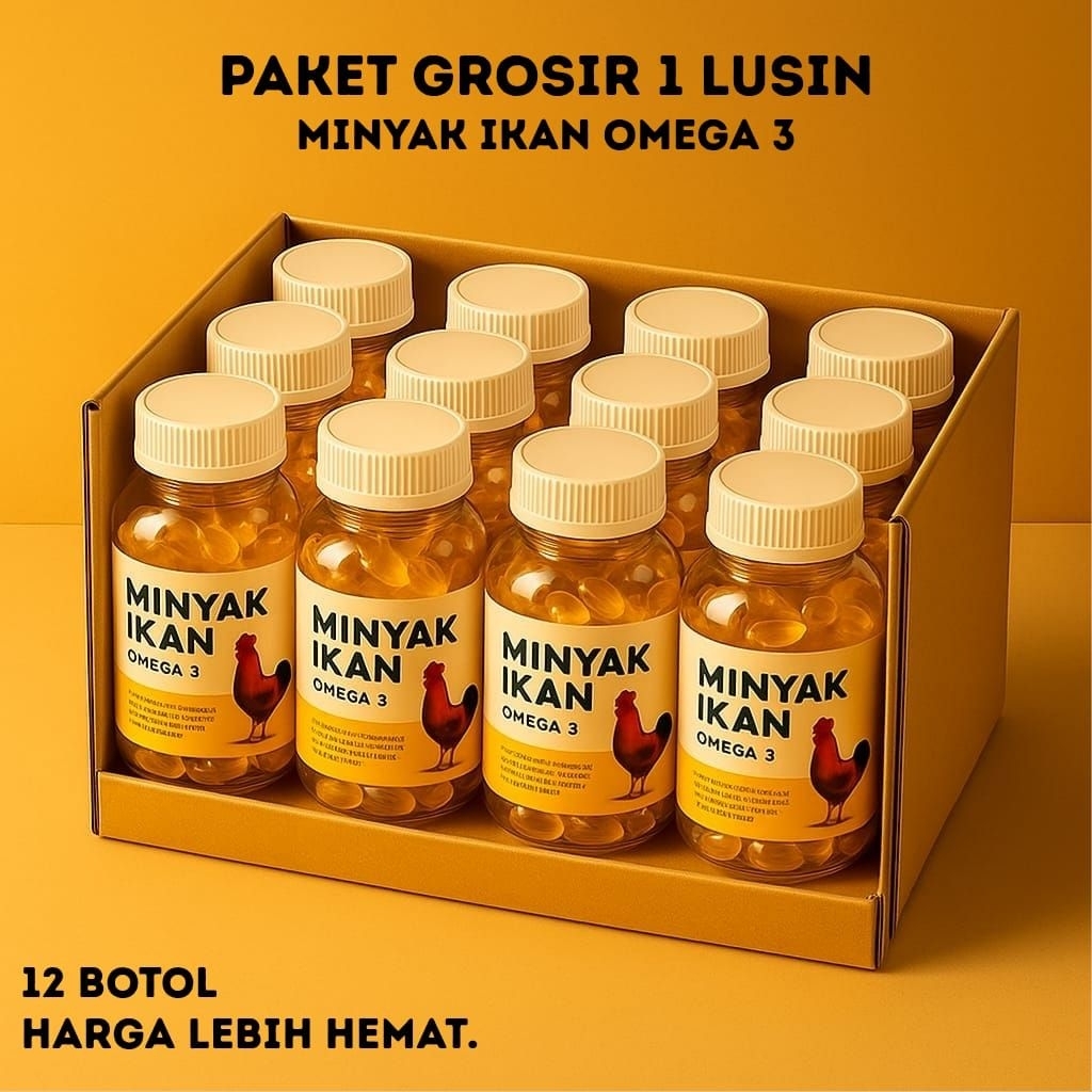 Paket 1 Lusin (12 Botol)- Minyak Ikan Omega 3 Ayam & Unggas  – Vitamin Bulu, Nafsu Makan, Kebugaran 