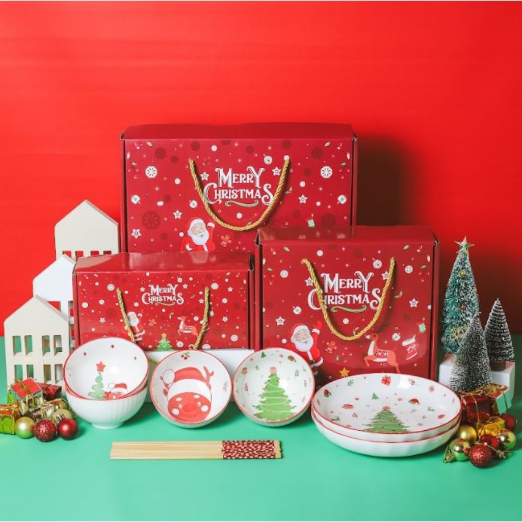 Hampers Natal Mangkok Set Premium Peralatan Natal Hari Raya Natal/Mangkok Set Keramik Kado Natal