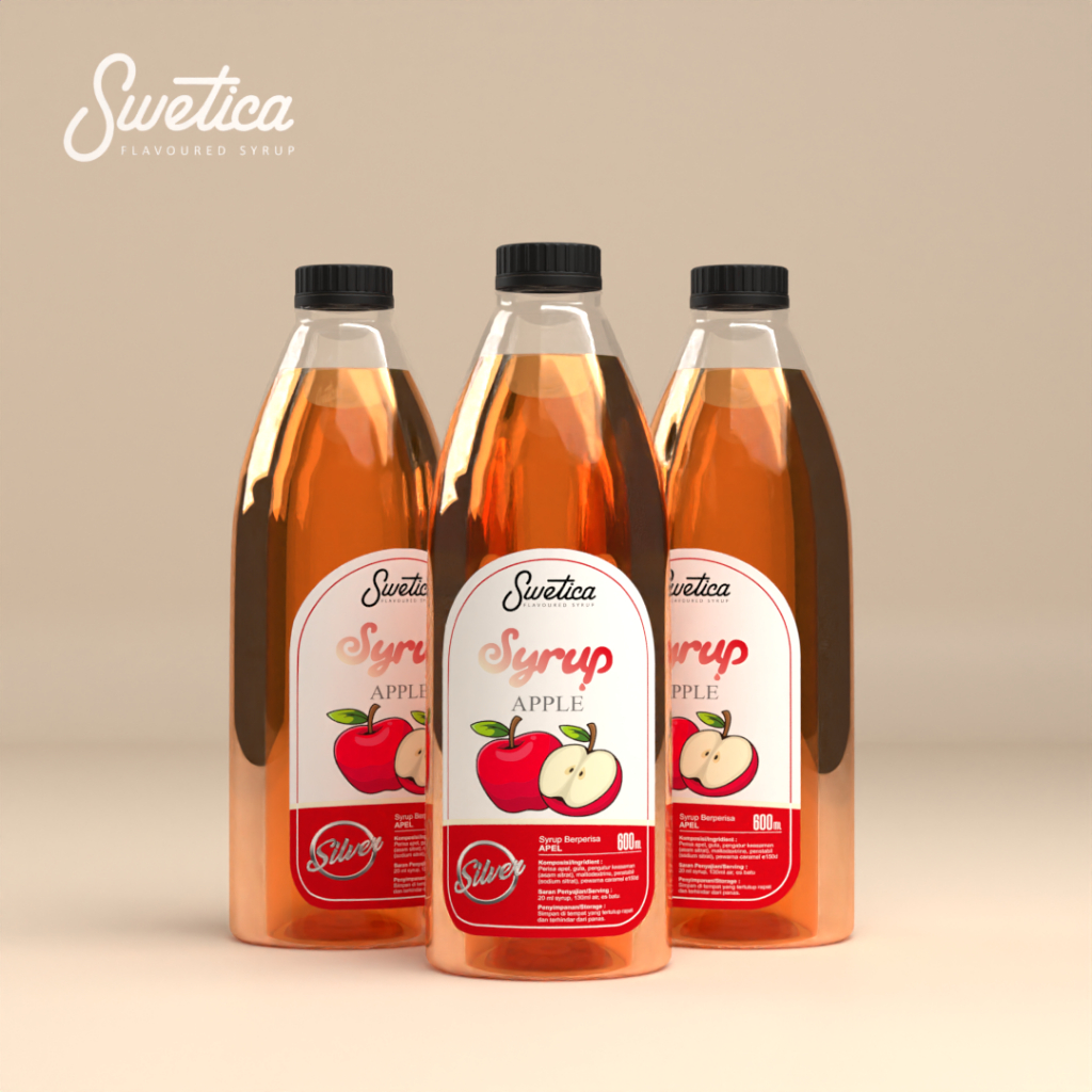 Apple Syrup Swetica Silver 600ml - Segar dan Rasa Otentik - Sirup Apel Campuran Kopi Kekinian