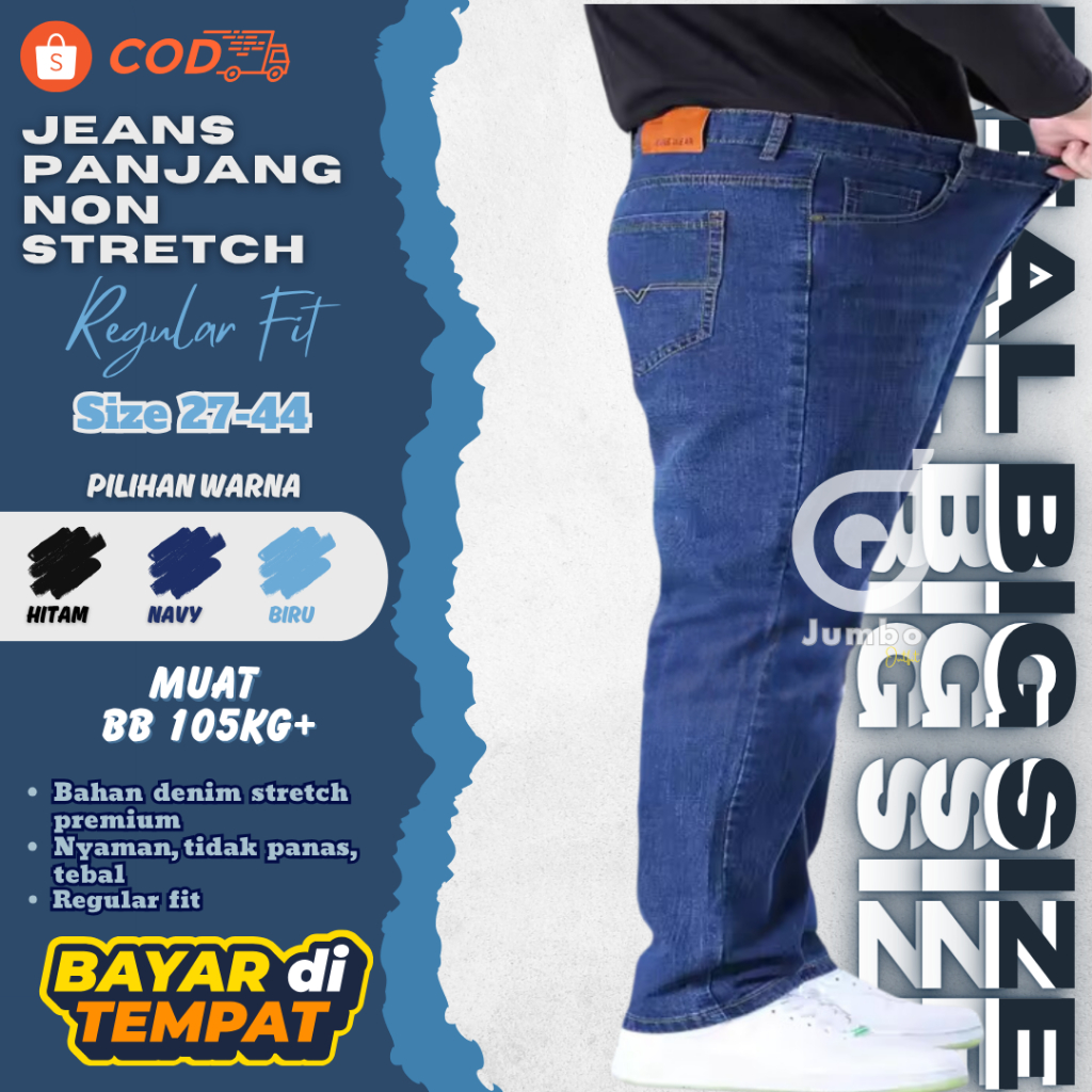 Celana Jeans Jumbo Pria Bahan Karet/ Big Size Melar