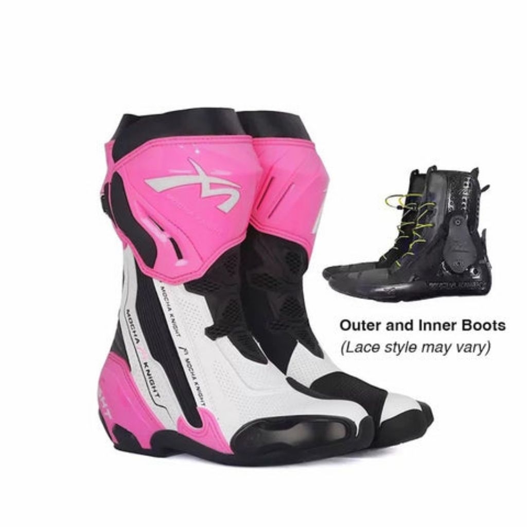 mocha knight boots roadrace riding trackday