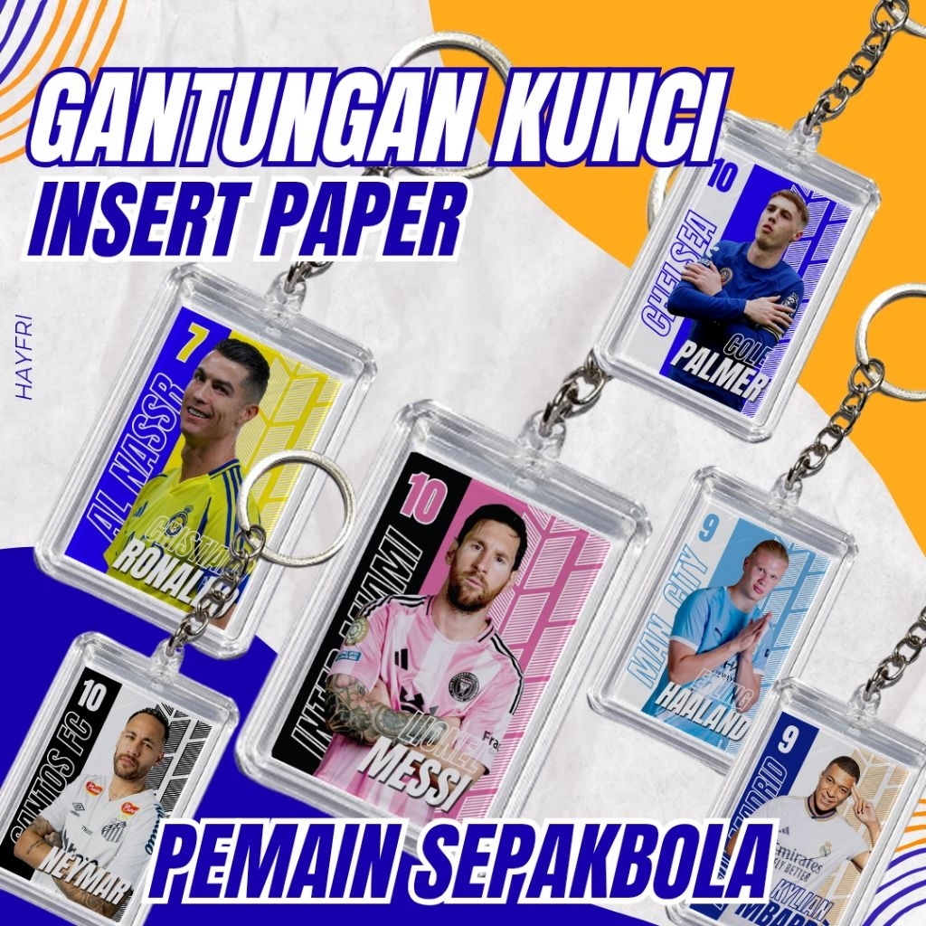 GANTUNGAN KUNCI INSERT PAPER GANTUNGAN KUNCI PEMAIN BOLA GANTUNGAN KUNCI INSERT PAPER MESSI RONALDO 