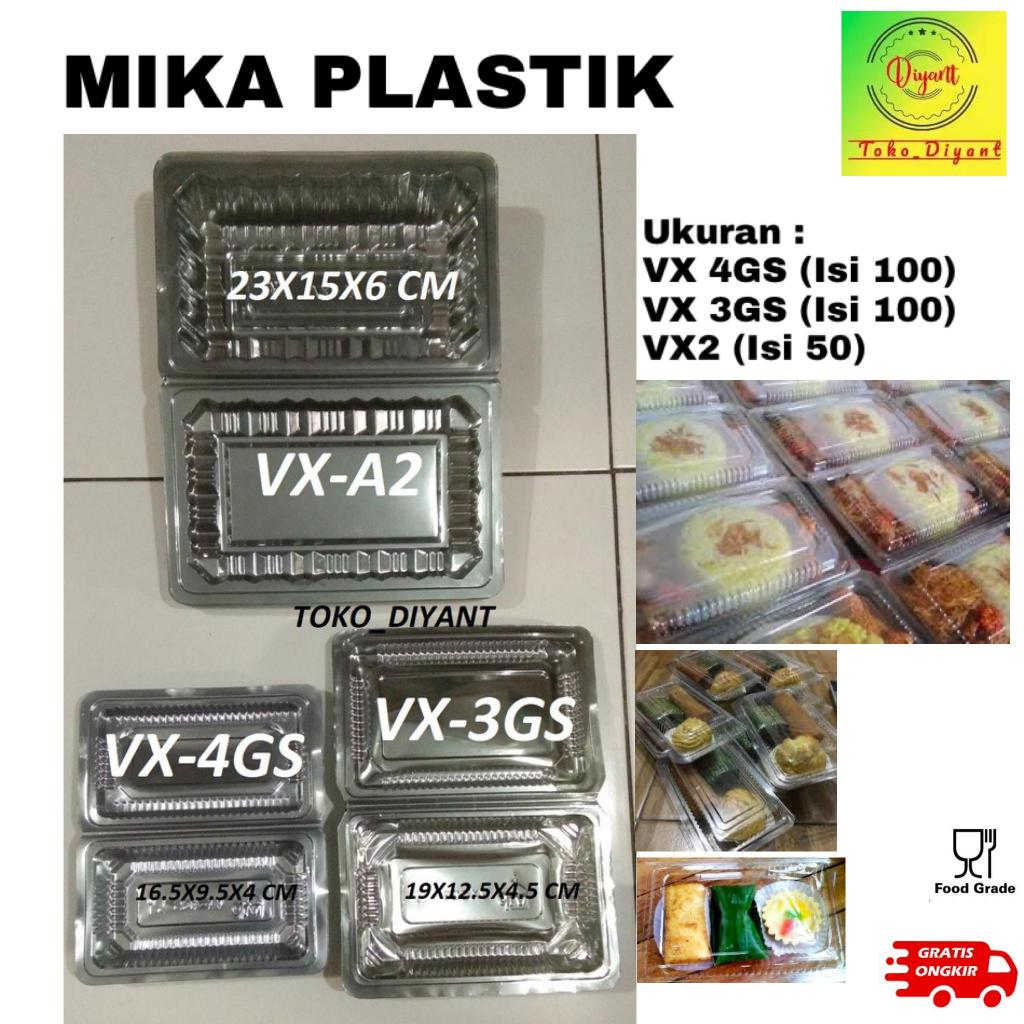 Mika plastik (ISI 100)  23 x 15 x 6 cm tempat makanan VX2-UK 16.5 x 9.5 x 4 cm VX4GS- UK  19x12.5x4.