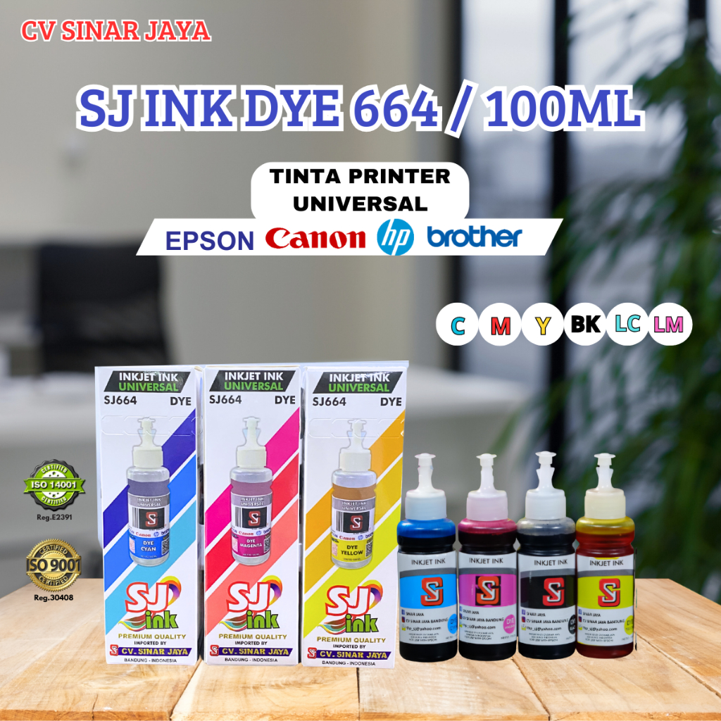 (Dye ink) Tinta Printer Cair Refill 100ml type 664 (SJ INK) All Series Epson Canon HP Brother -  Pri