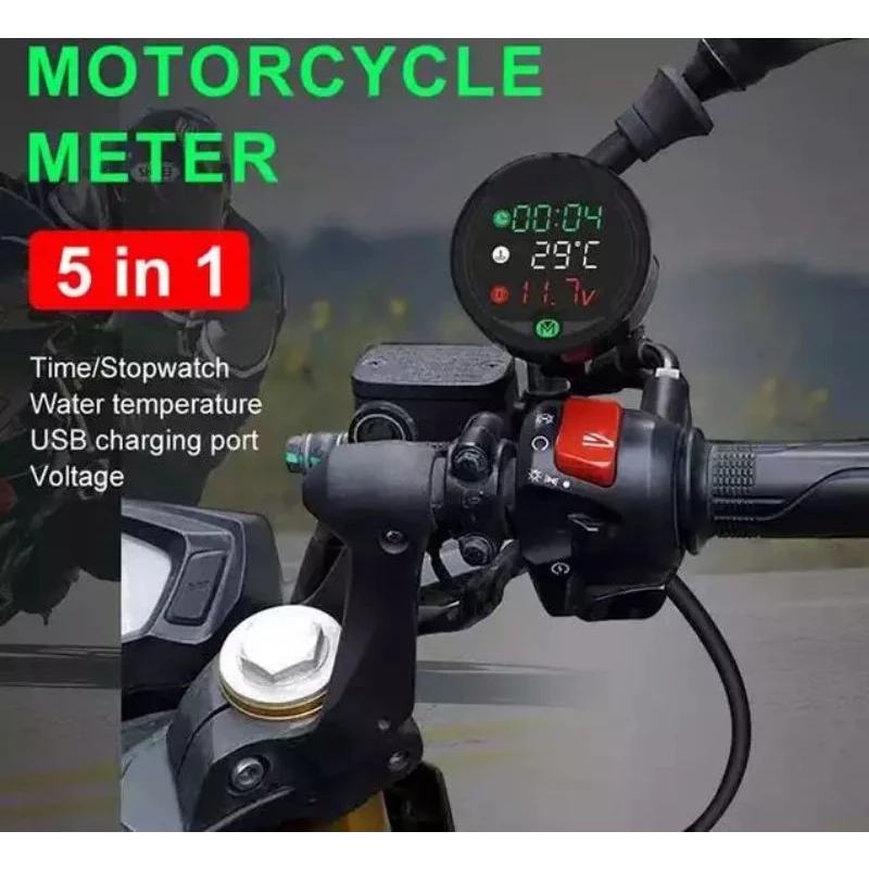 Aki Charger Motor Instrument Night Suhu Vision Voltmeter 5 in 1 Sepeda / Night Vision Motorcycle