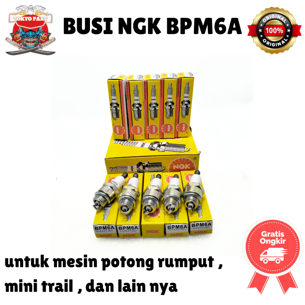 ASLI ORIGINAL BUSI NGK BPM6A UNTUK MESIN POTONG RUMPUT, MINI TRAIL DLL
