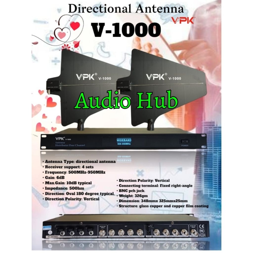 Penguat Signal Mic Wireless VPK V1000 Original Diregtional  Antena VPK