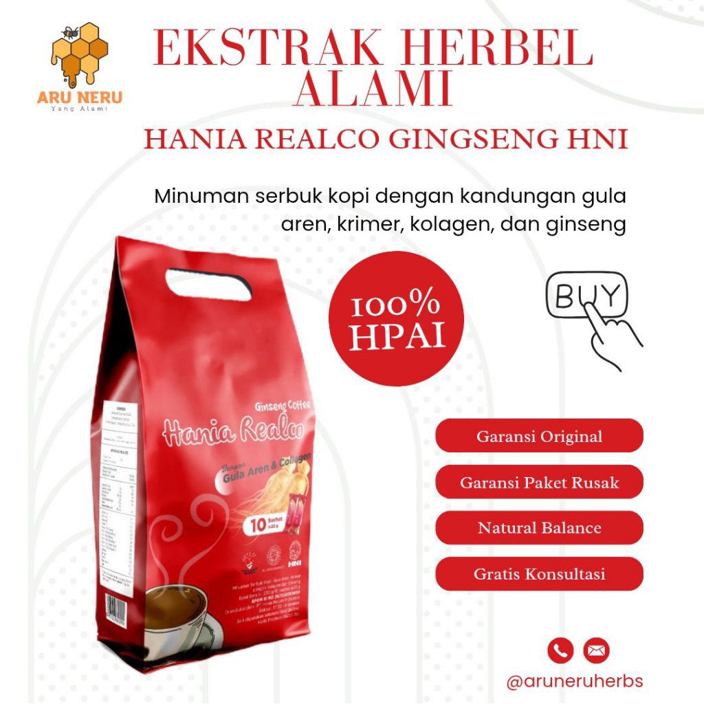 Hania Realco Ginseng Coffee HNI – Kopi Ginseng dengan Gula Aren & Kolagen