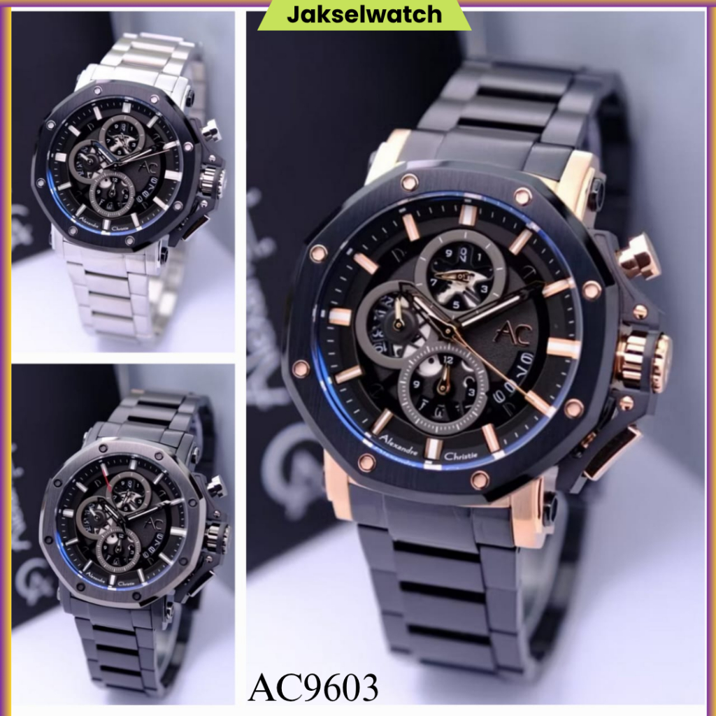 ORIGINAL Jam Tangan Pria Alexandre Christie Collection Rantai Rubber AC9205 AC9601 AC9603