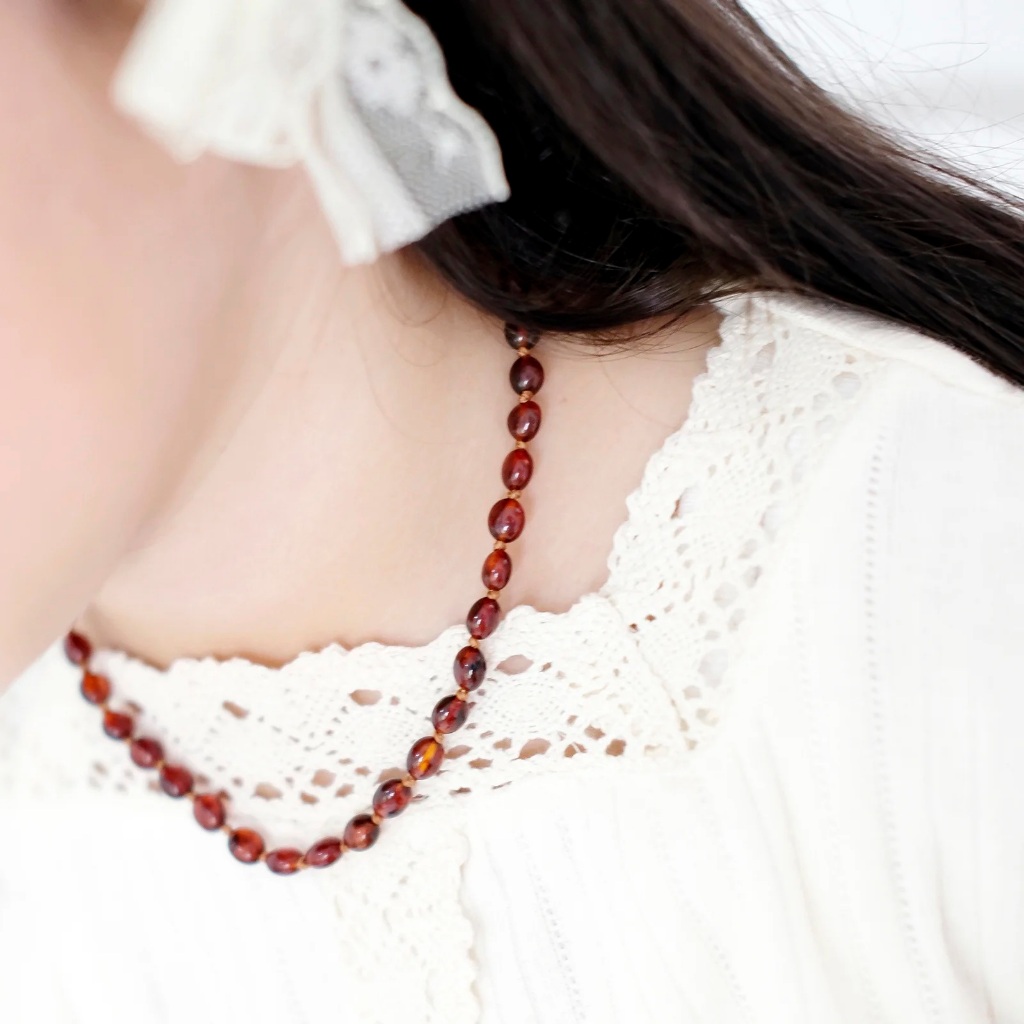 Amber Buddy | XO54C Kalung & Gelang Amber Bayi Cognac Glossy - 32cm & 14cm