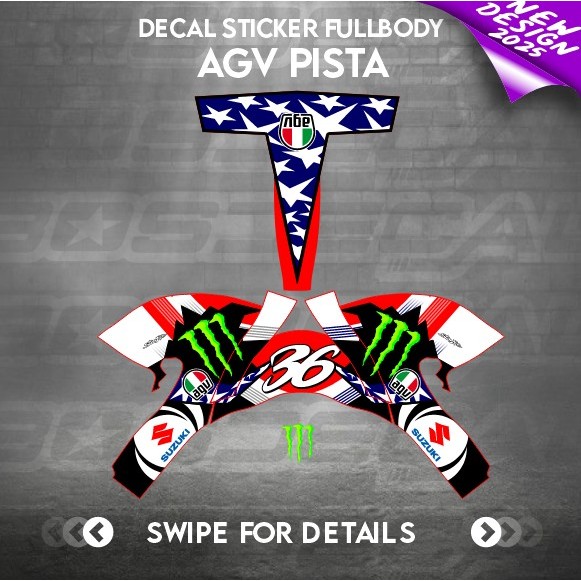 Decal helm Sticker AGV PISTA GPRR size besar motif Helm Joan Mir Special MotoGP Amerika 2021 bosdeca