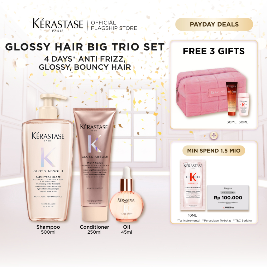 [New Launch] Kerastase Gloss Absolu Glossy Hair Big Trio Set - Bain Hydra Glaze 500ml, Fondant Insta