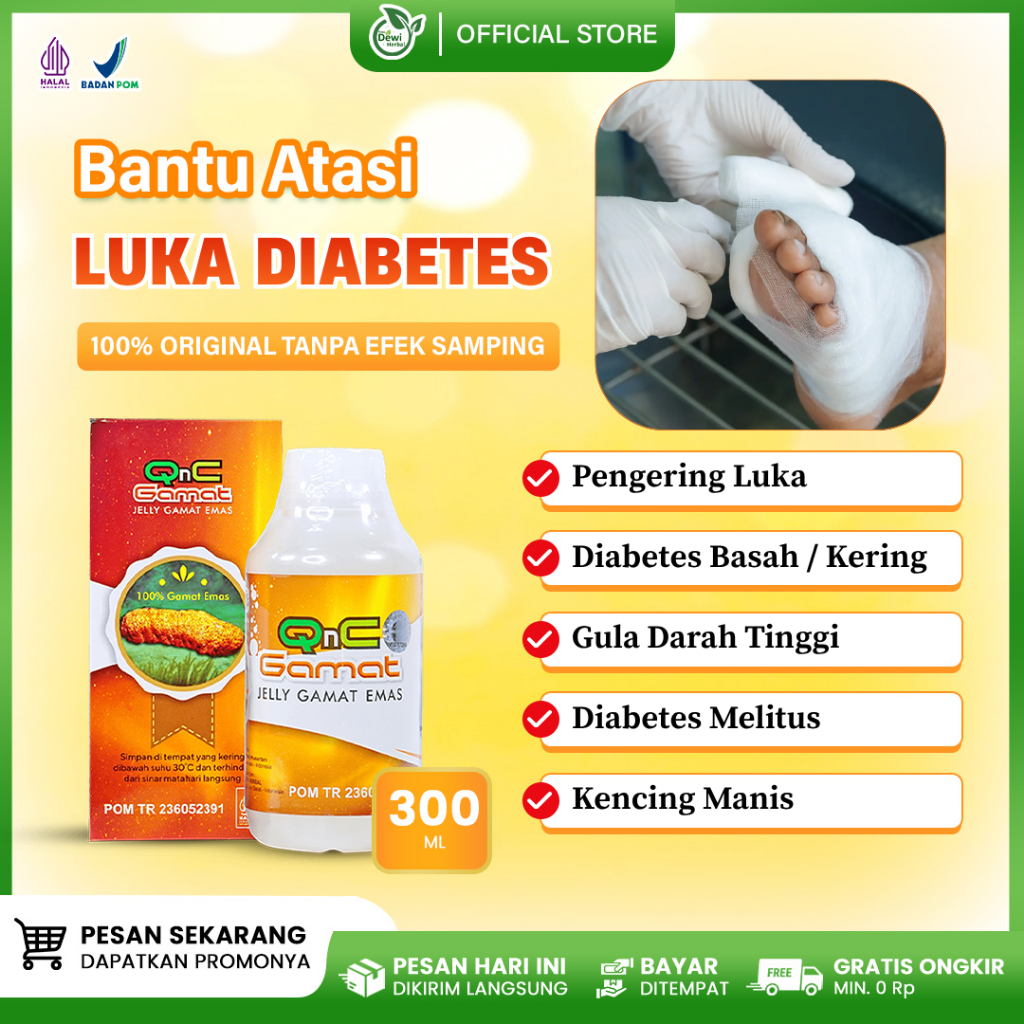 Obat Luka Diabetes Basah & Kering - Luka Gangren - Borok Bernanah - Korengan Basah - QnC Jelly Gamat