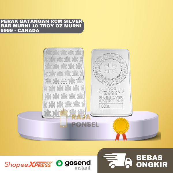Perak Batangan RCM Silver Bar Murni 10 Troy Oz Murni 9999 - Canada - RCM10oz