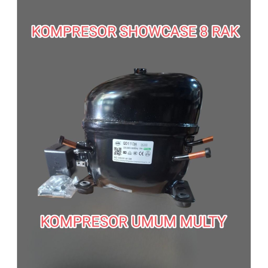KOMPRESOR KULKAS AQUA 2PINTU JUMBO 1/3PK QD110H BONUS RELAY OVERLOAD + TUTUP +MOUNTING BAUT ORIGINAL