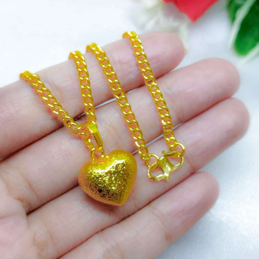 KALUNG RANTAI NORI LIONTIN HATI PERHIASAN DUBAI LAPIS EMAS 24K(PANJANG RANTAI KALUNG 45CM)