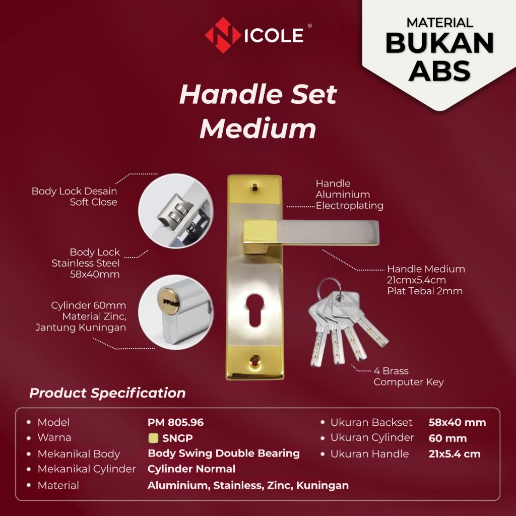 Nicole Gagang Pintu Set Kayu Tanggung 20cm / Handle Medium Set