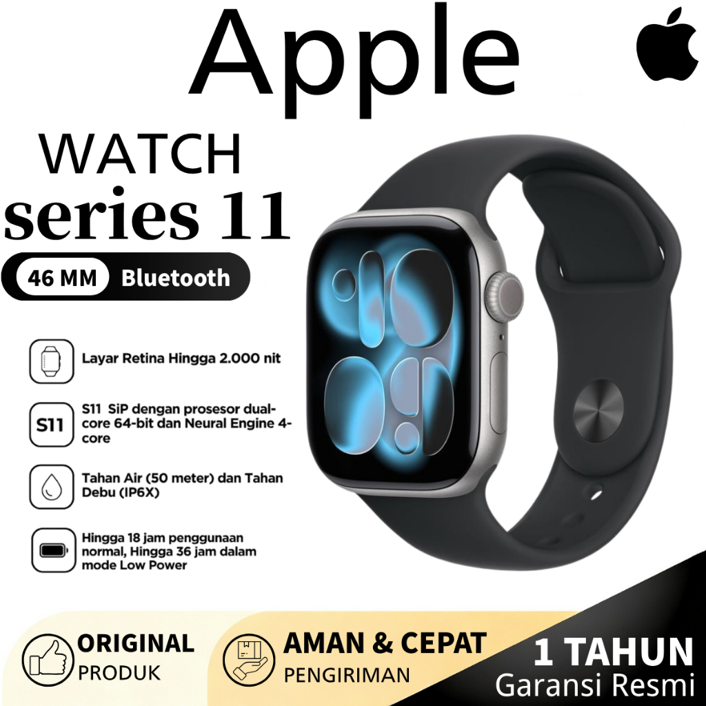 (NEW Product) SmartWatch series watch 11 46mm Alumunium Case with Sport Band Sangat tipis AMOLED lay