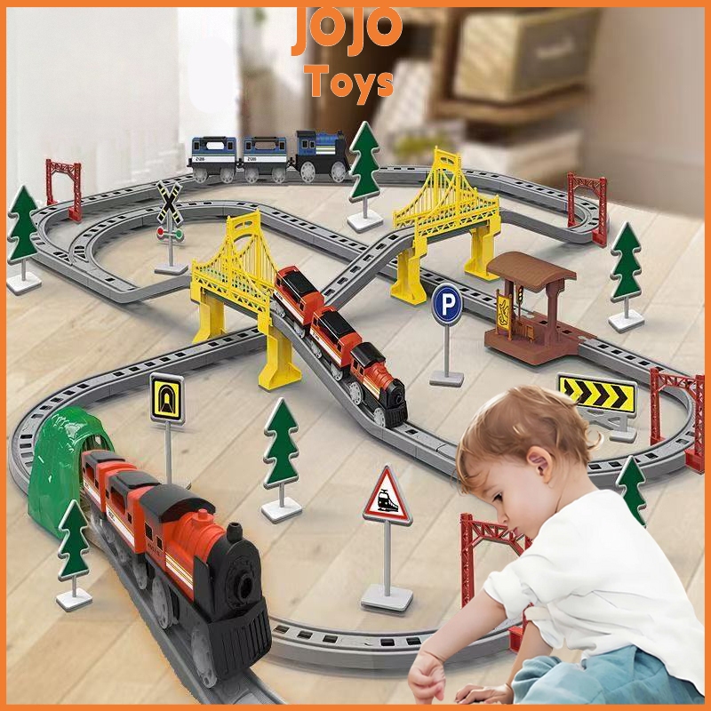 JOJO Kereta Api Mainan Rel Panjang Mainan DIY Kereta Rel Listrik Kereta Api Rail King Mainan Anak