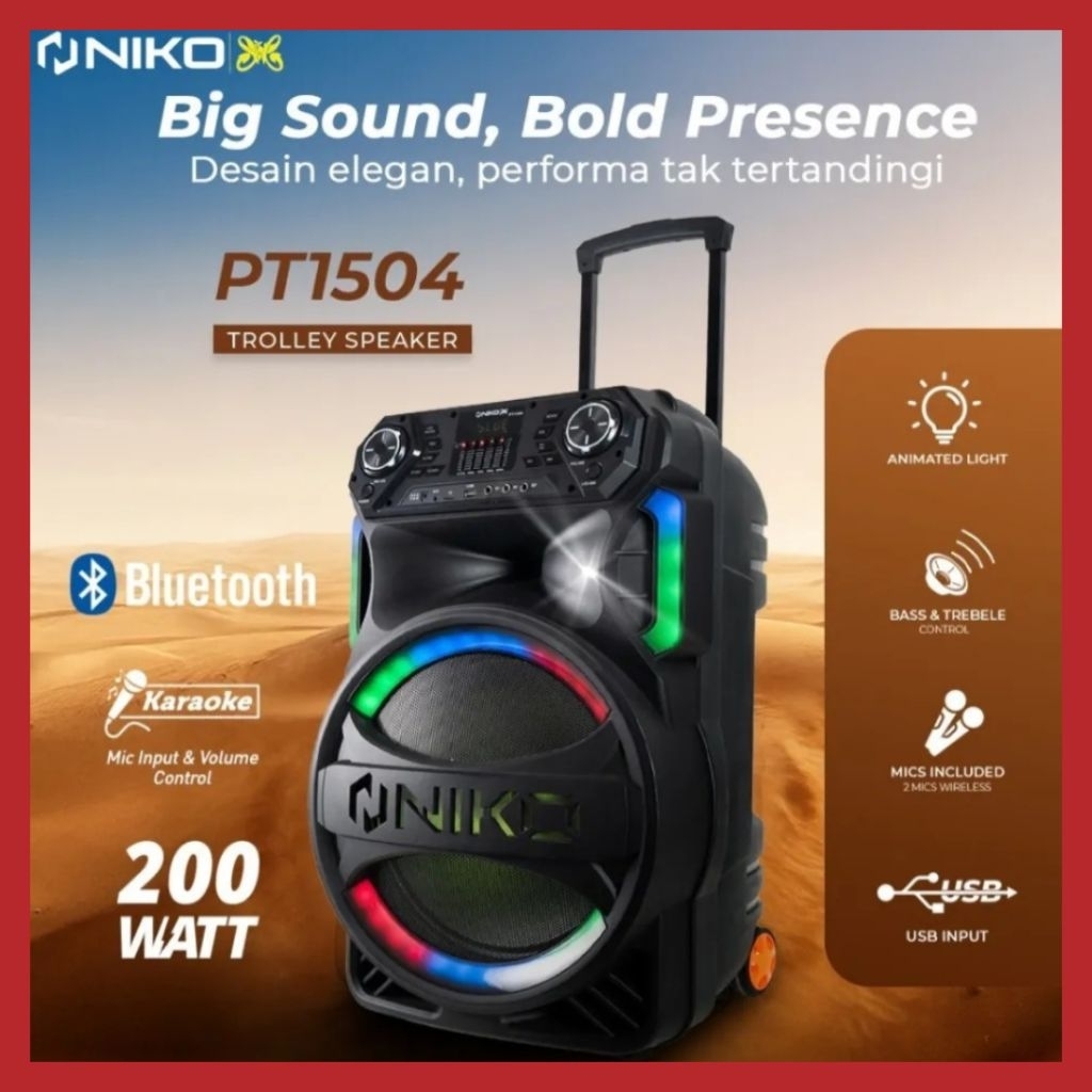 NIKO PT-1504 SPEAKER 15 INCH | 2 MIC WIRELESS