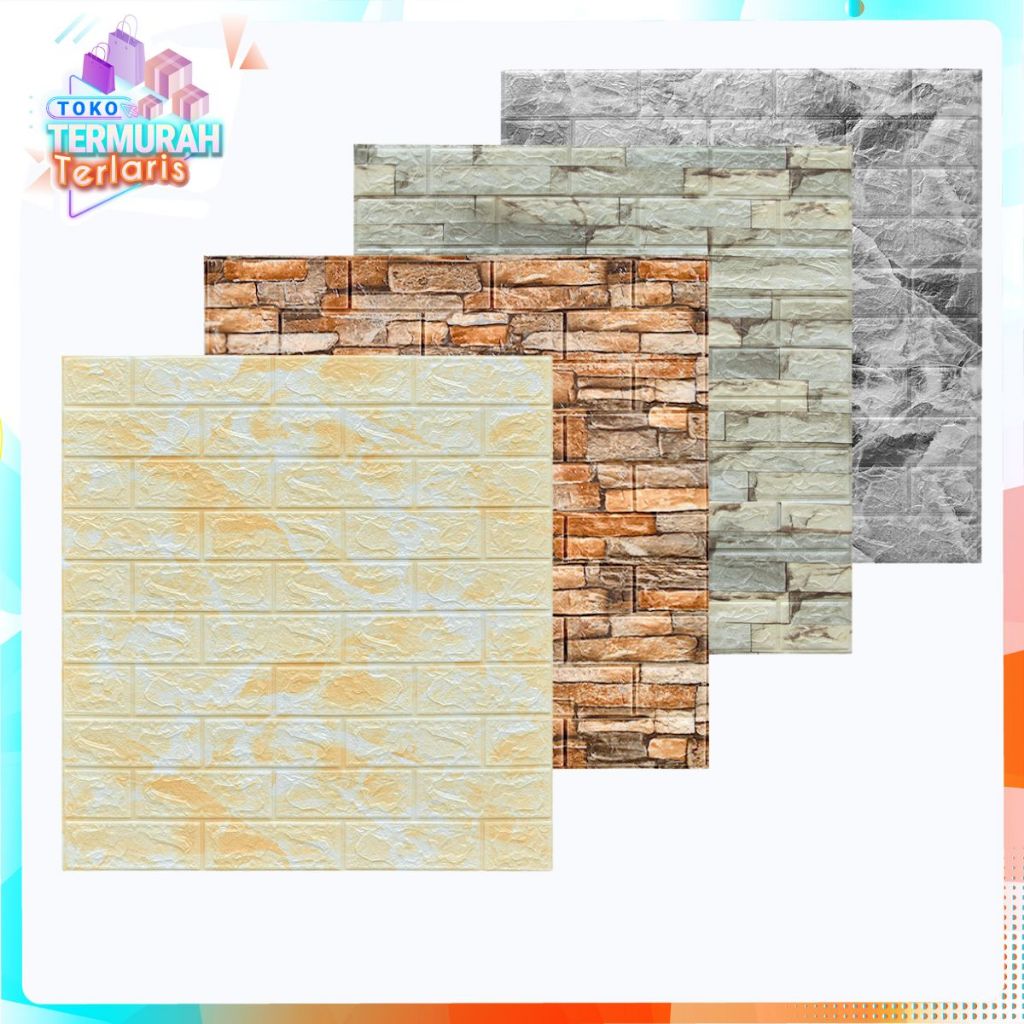 TTT Wallpaper Dinding Foam 3D Motif Batu Bata Corak Ukuran 76 x 70 CM Waterproof Brick Sticker Wallp
