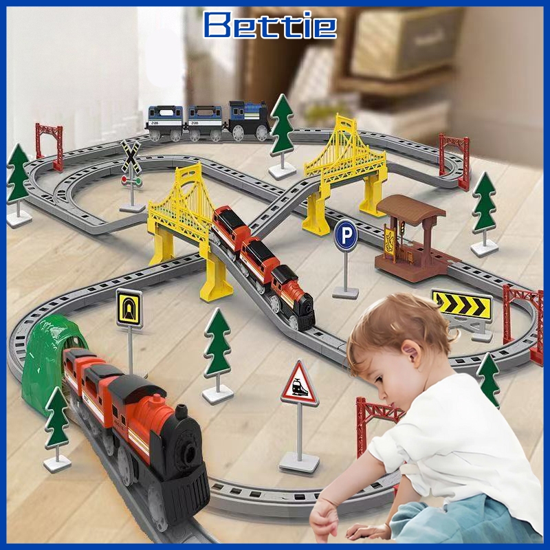 Bettie Kereta Api Mainan Anak Perakitan Ukuran Besar Listrik Miniatur Rel Kereta Api Mainan DIY Anak