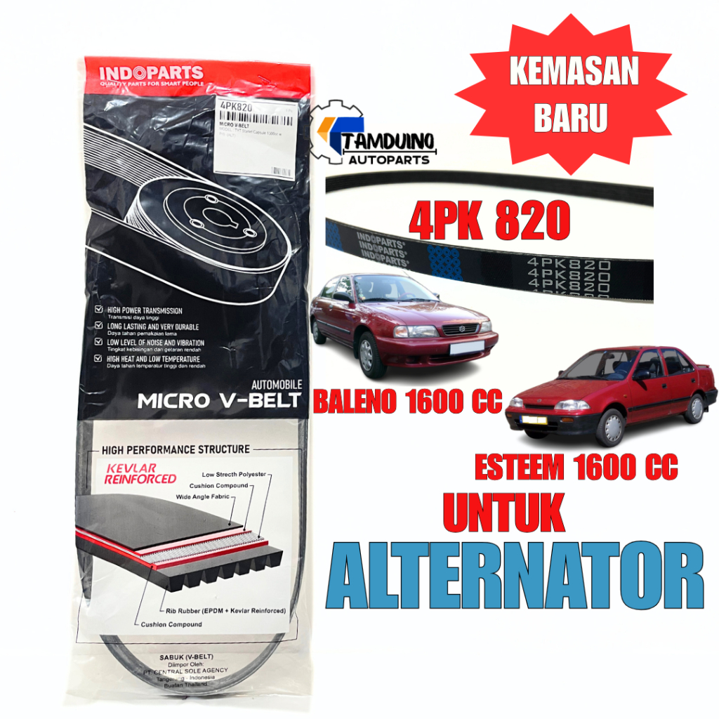 VAN BELT VANBELT FANBELT 4PK 820 Suzuki Baleno 1,6, Esteem 1,6, Forsa SF 416 FAN BEL ALTERNATOR