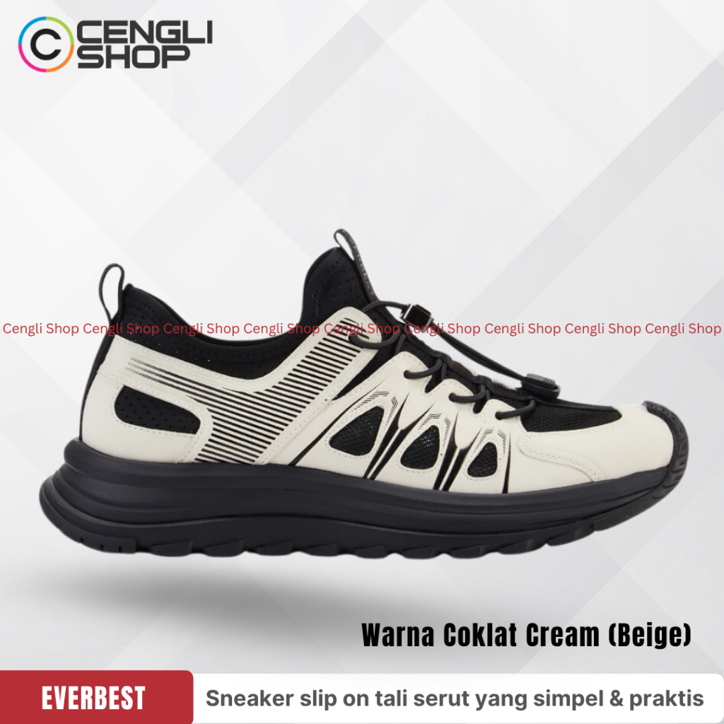 EM43 SEPATU SNEAKER PRIA EVERBEST ORIGINAL KULIT COKLAT MUDA CREAM