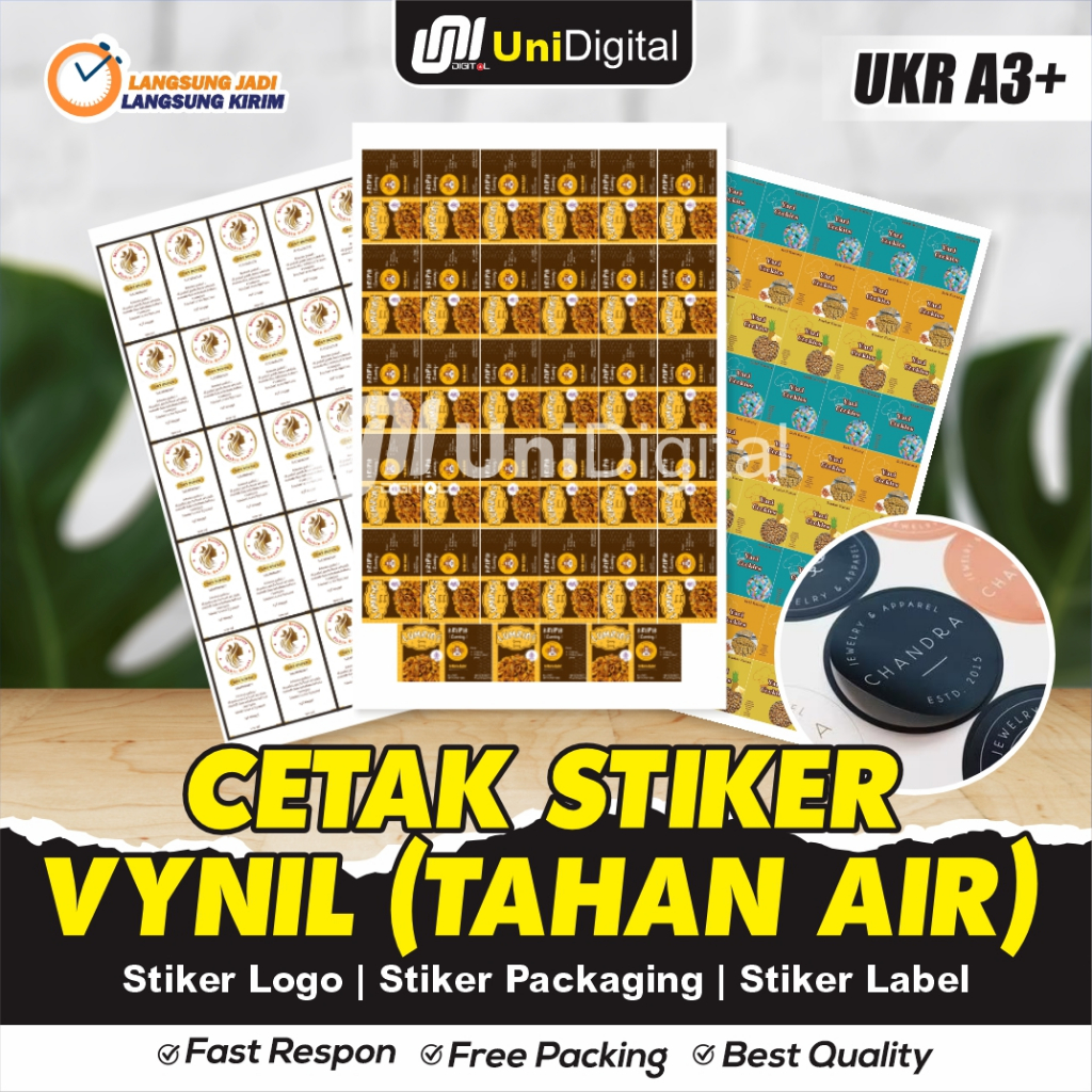 Cetak Sticker Vynil A3+ Cutting / sticker tahan air / stiker label / stiker custom