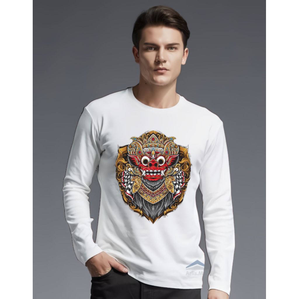 KAOS DISTRO KAOS ATASAN T-SHIRT COWOK LENGAN PANJANG JUMBO GAMBAR REOG KECAK 4WARNA SABLON DTF