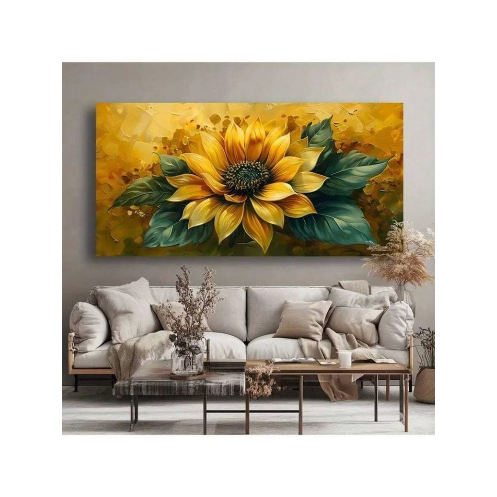 lukisan dinding bunga matahari tekstur timbul modern