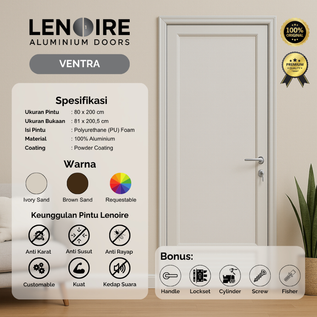 Lenoire Ventra Pintu Jalusi (Louver) Full Aluminium 80x200 | Pintu Kamar Mandi | Bisa Custom
