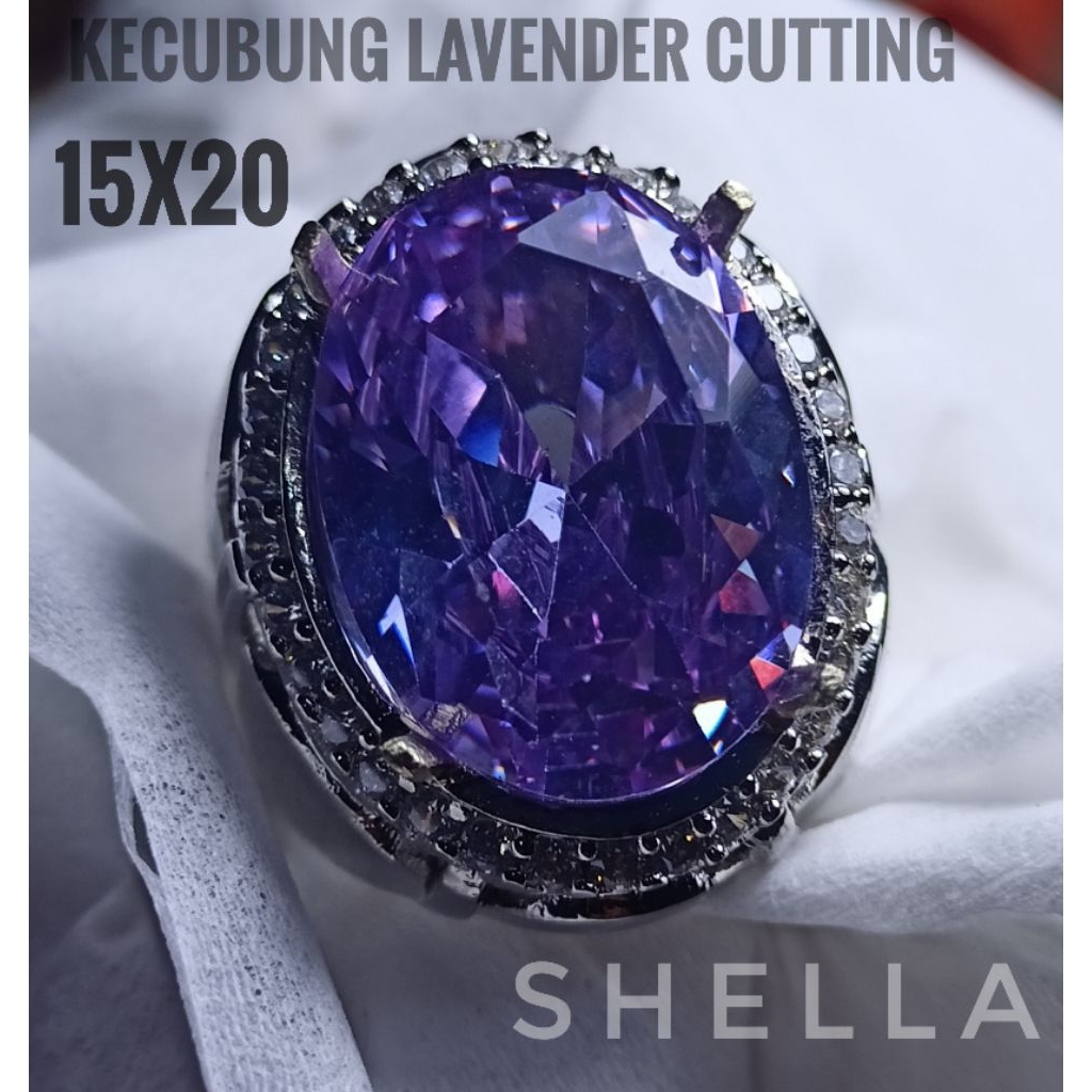 Cincin Batu Kecubung Lavender Full Cutting Asli Sufer Mewah 15x20
