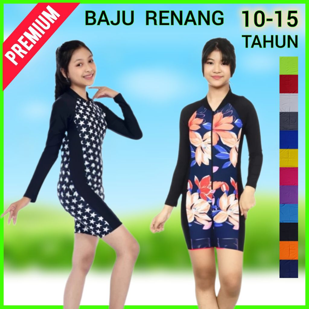 10-15 Tahun Baju Renang Anak Perempuan Lengan Panjang Motif Cantik Pakaian Berenang Anak Cewek Usia 