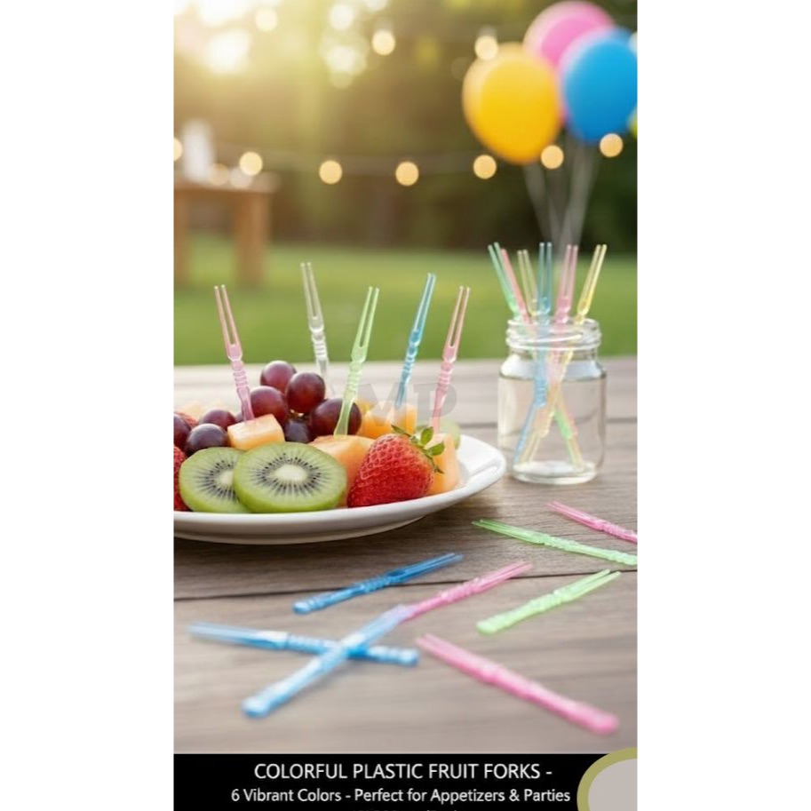 (ISI 30PCS/100PCS)Garpu Kue Tiara/ Garpu Kue Bening Warna/ Garpu Kue Bening/ Garpu Buah/ Garpu Plast