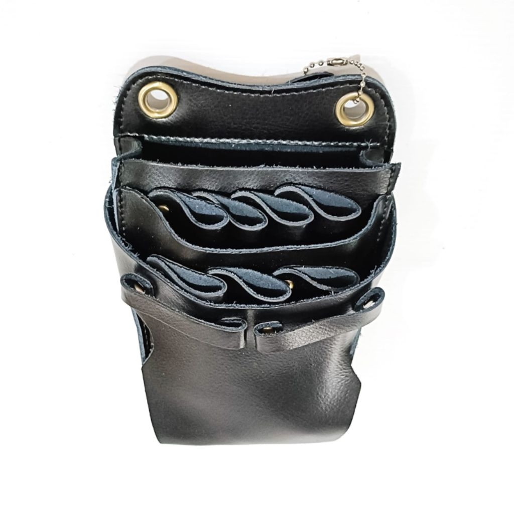 Tas Gunting Hitam Kulit Asli 7 Slot Alat Gunting Rambut Salon Barber Shop