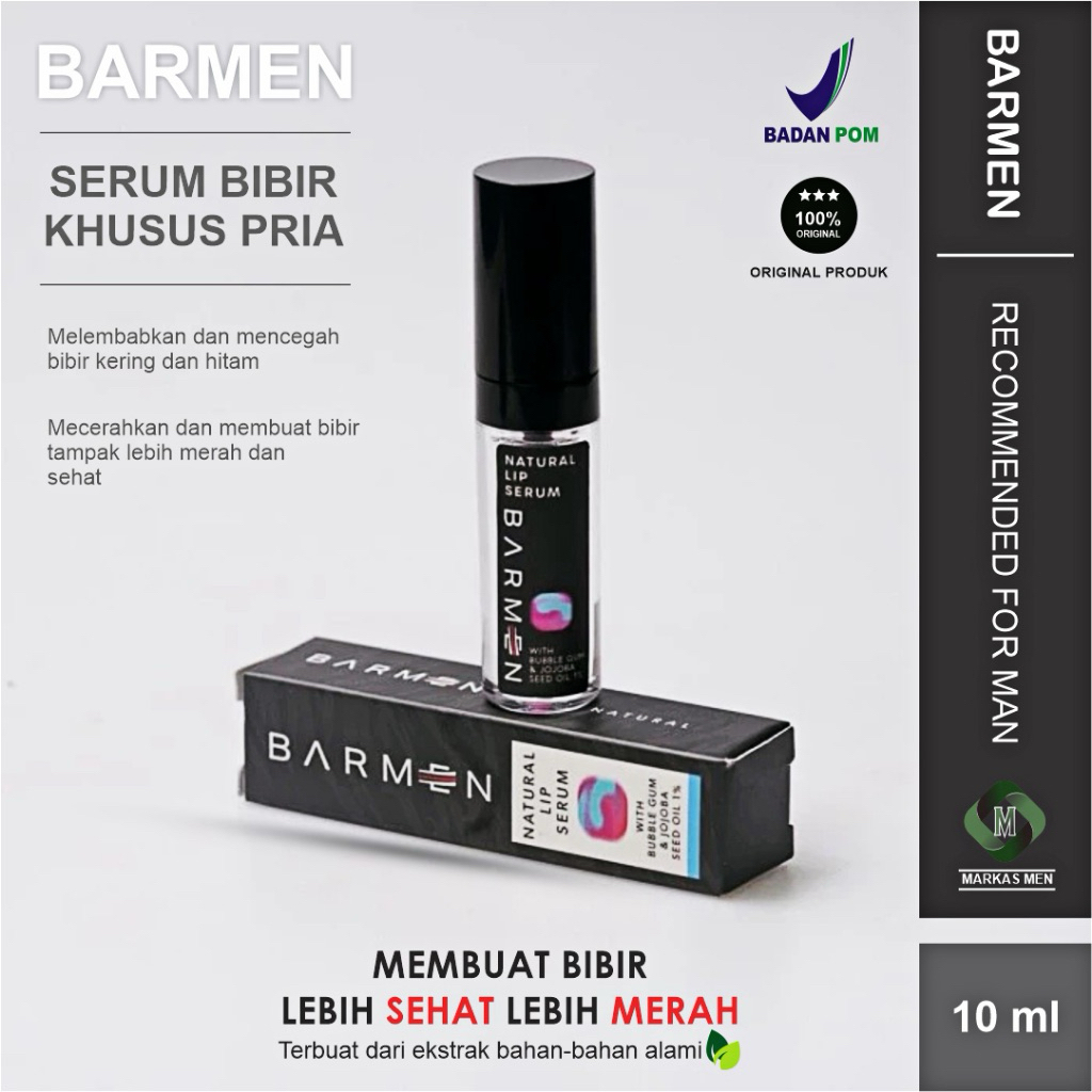 BARMEN Lip Serum Bubble Gum, Mint,Coffee,Vanilla dan Strawberry - Perawatan Bibir Pria Untuk Bibir H