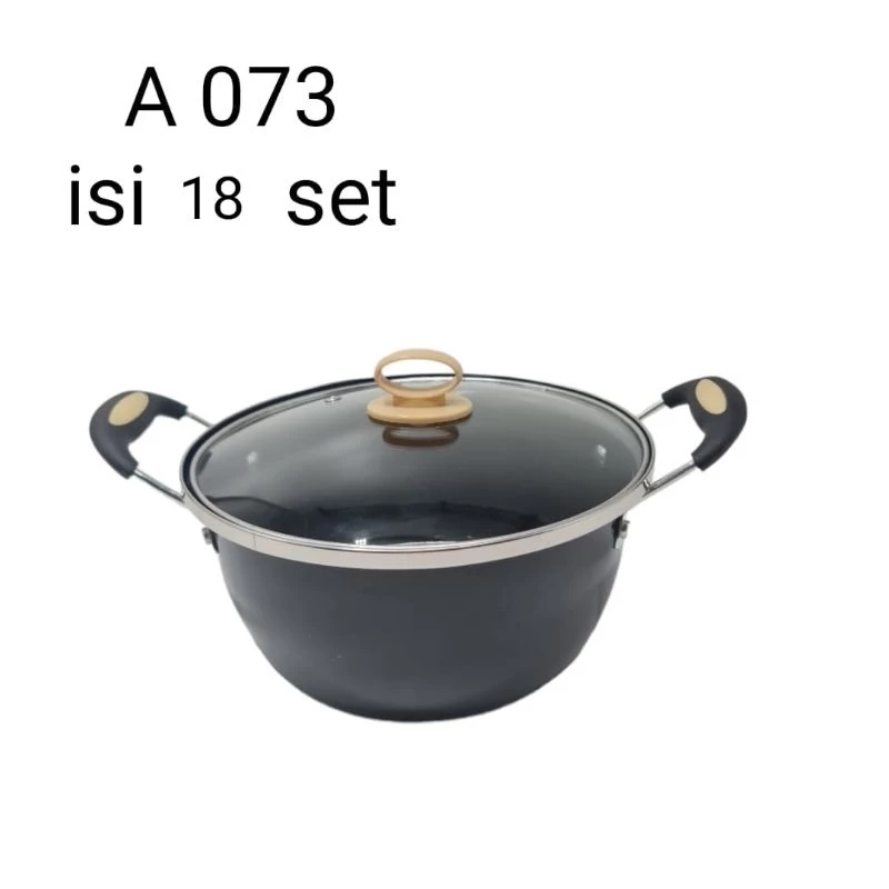 Panci Kuah HITAM Sinda 22 cm Enamel Tutup Full Kaca